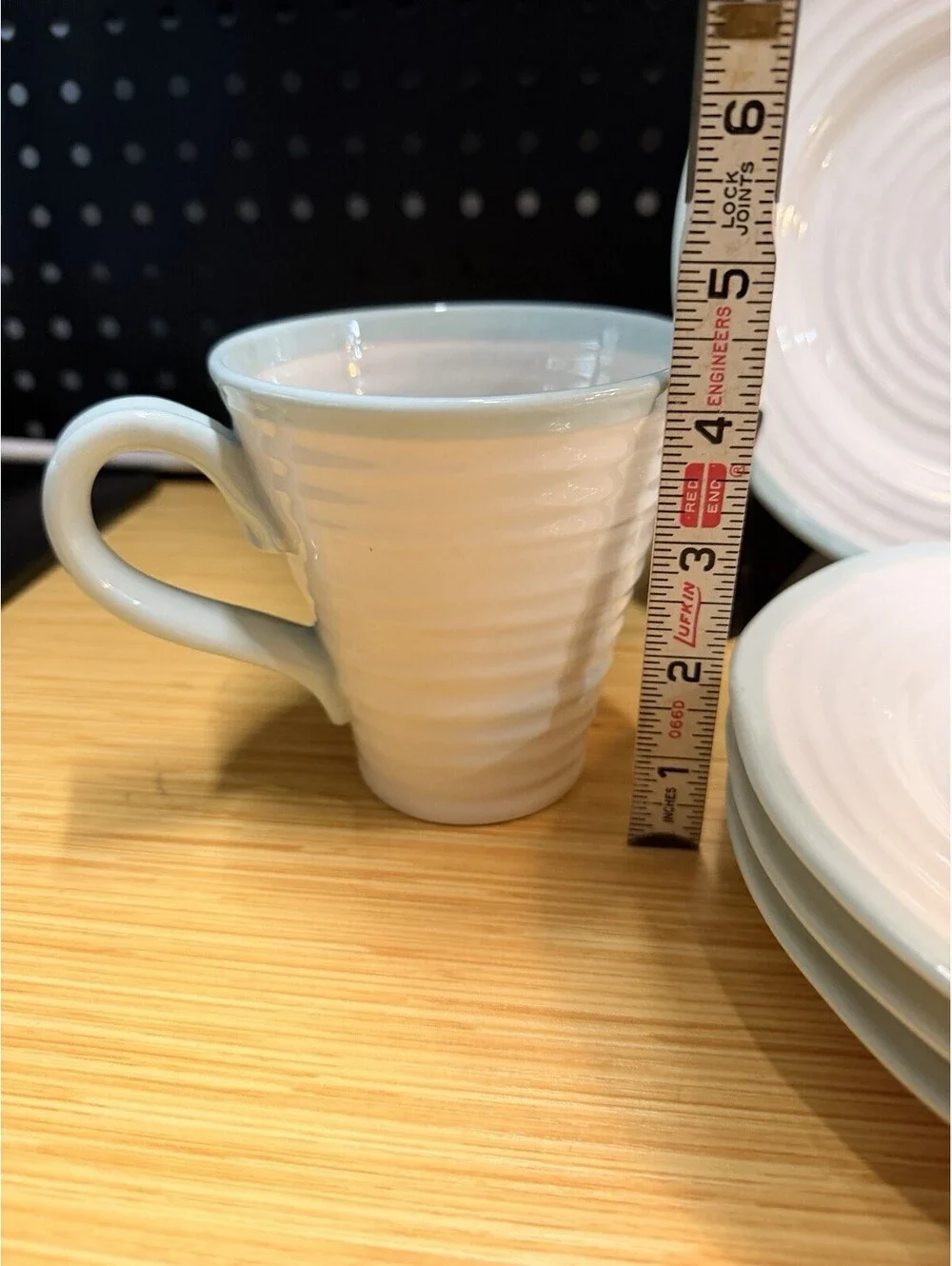 Portmeirion Sophie Conran White Teal Blue Jumbo Cup & 4 Saucers *
